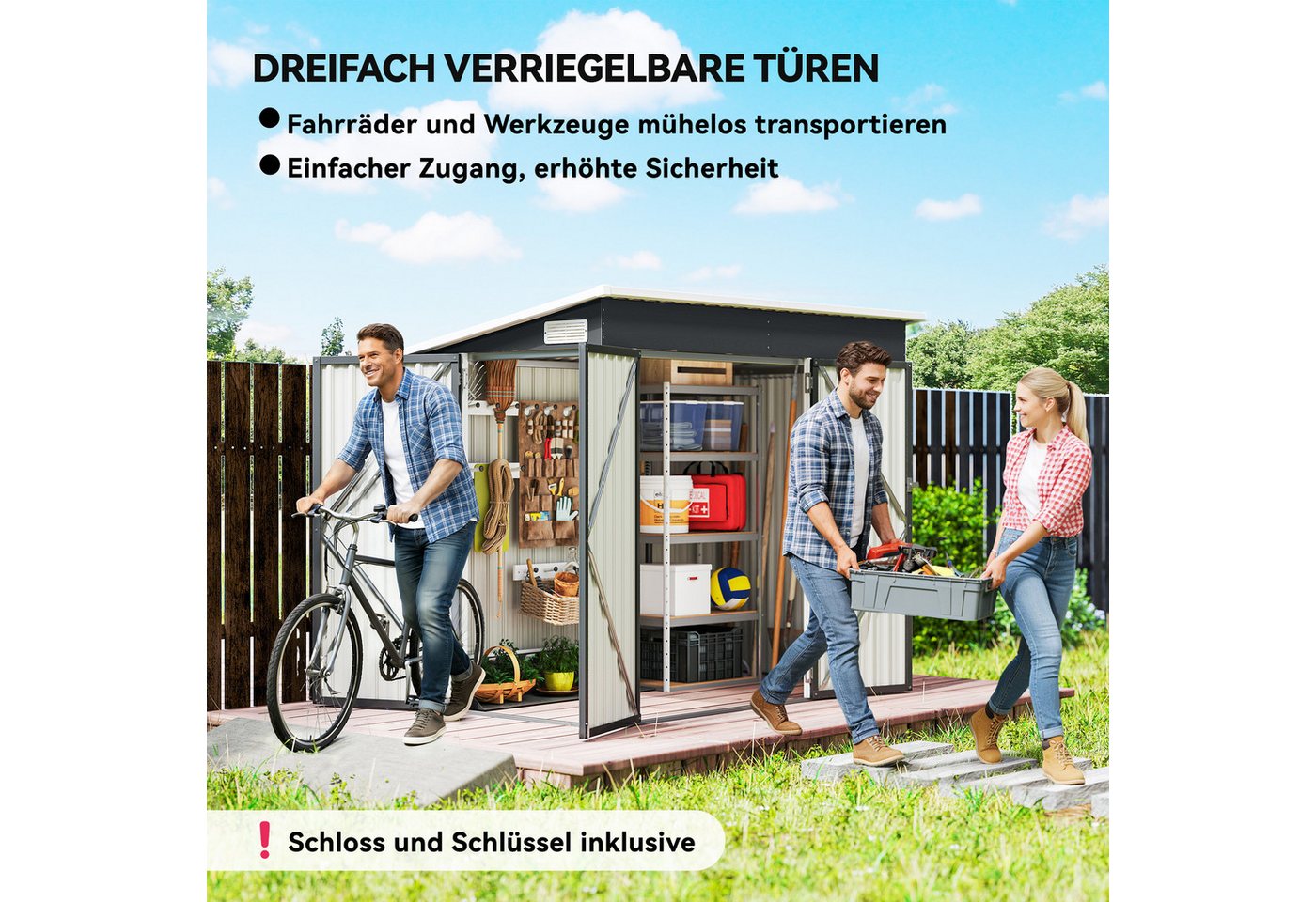 Outsunny Gerätehaus Metall 2,68 m², abschließbar Geräteschuppen mit 3 Türen, Lüftung, BxT: 234x132 cm, (Geräteschuppen, 1 St., Outdoor Schuppen), für Hinterhof Garten Bild 3