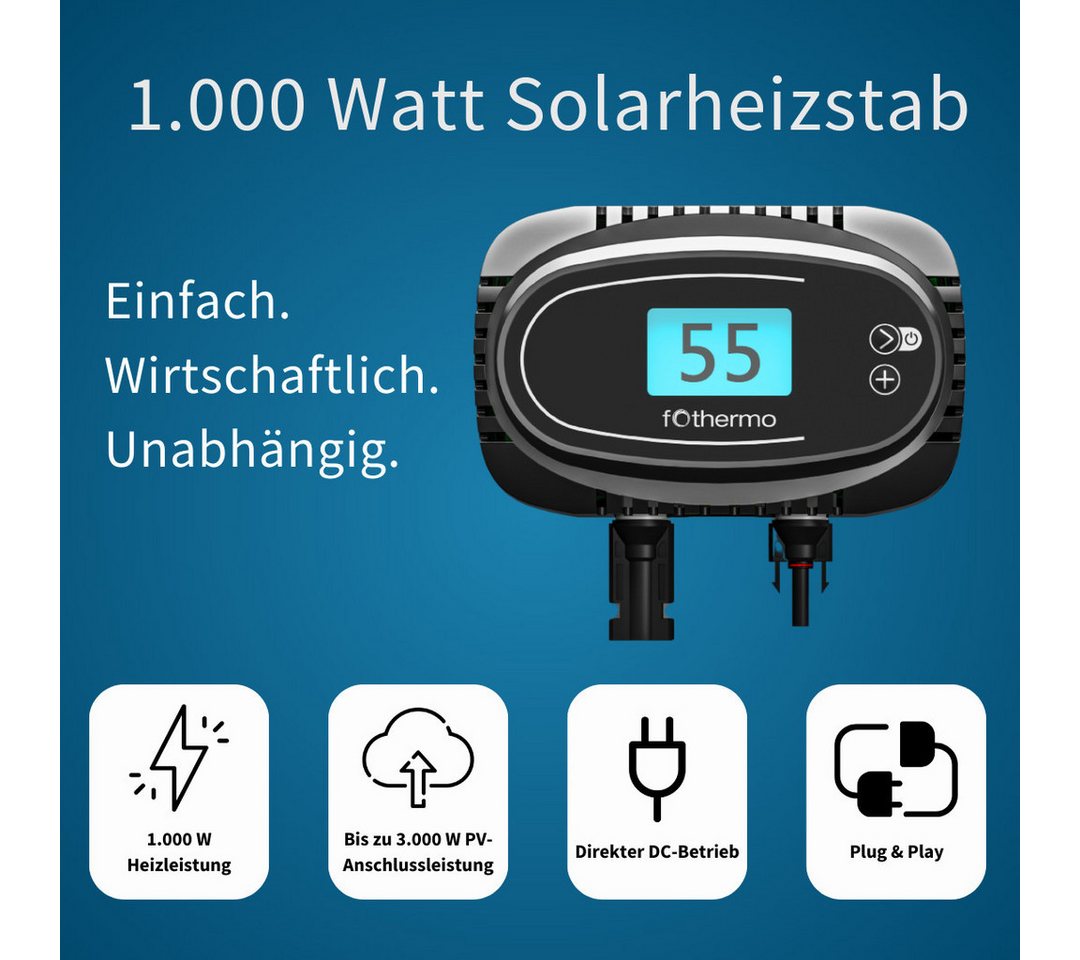 fothermo System AG Heizstab ROD-1000, Einzelprodukt, 1000 W, PV-Direktanschluss, stufenlos, ohne Wechselrichter