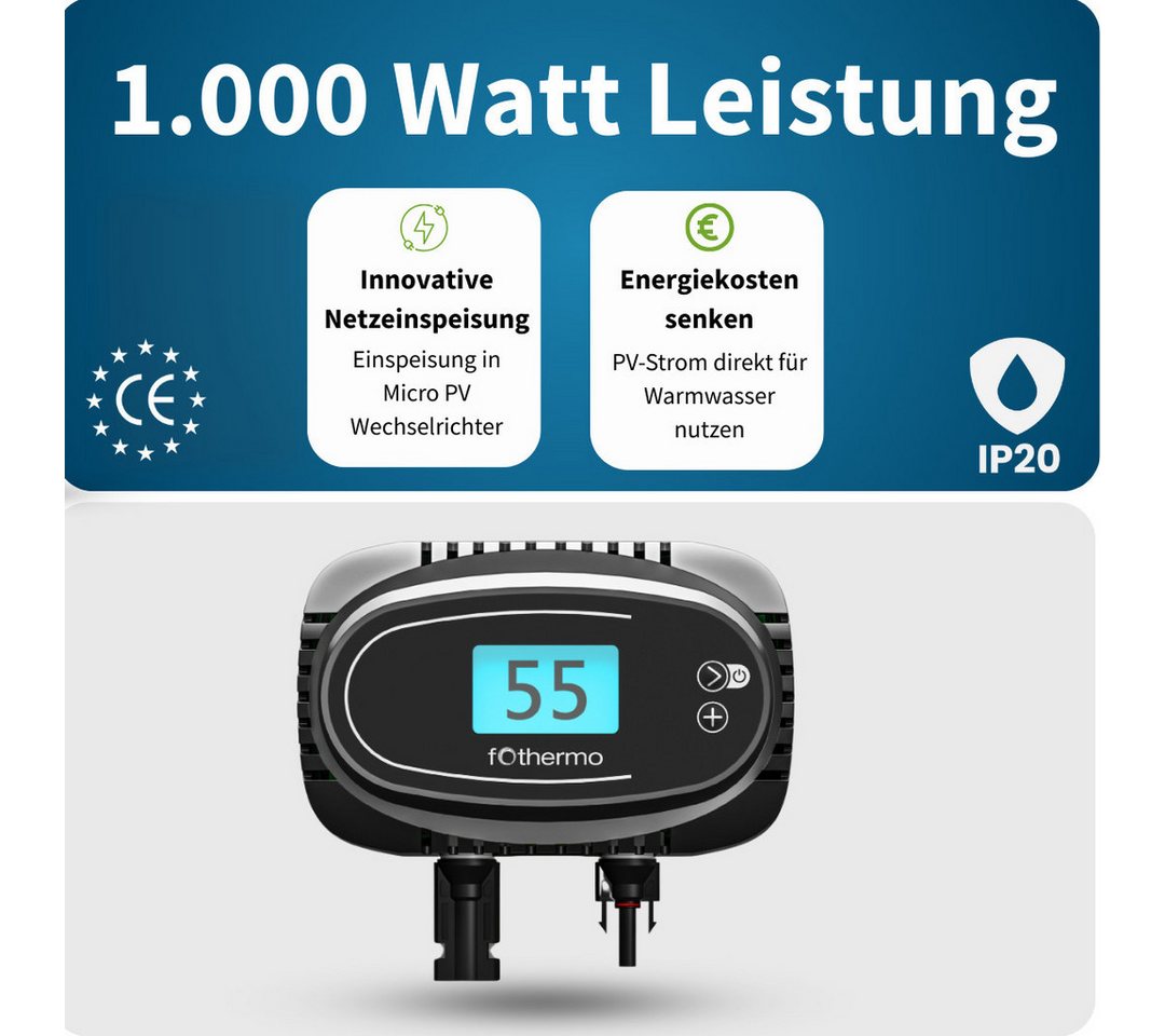 fothermo System AG Heizstab ROD-1000, Einzelprodukt, 1000 W, PV-Direktanschluss, stufenlos, ohne Wechselrichter Bild 2