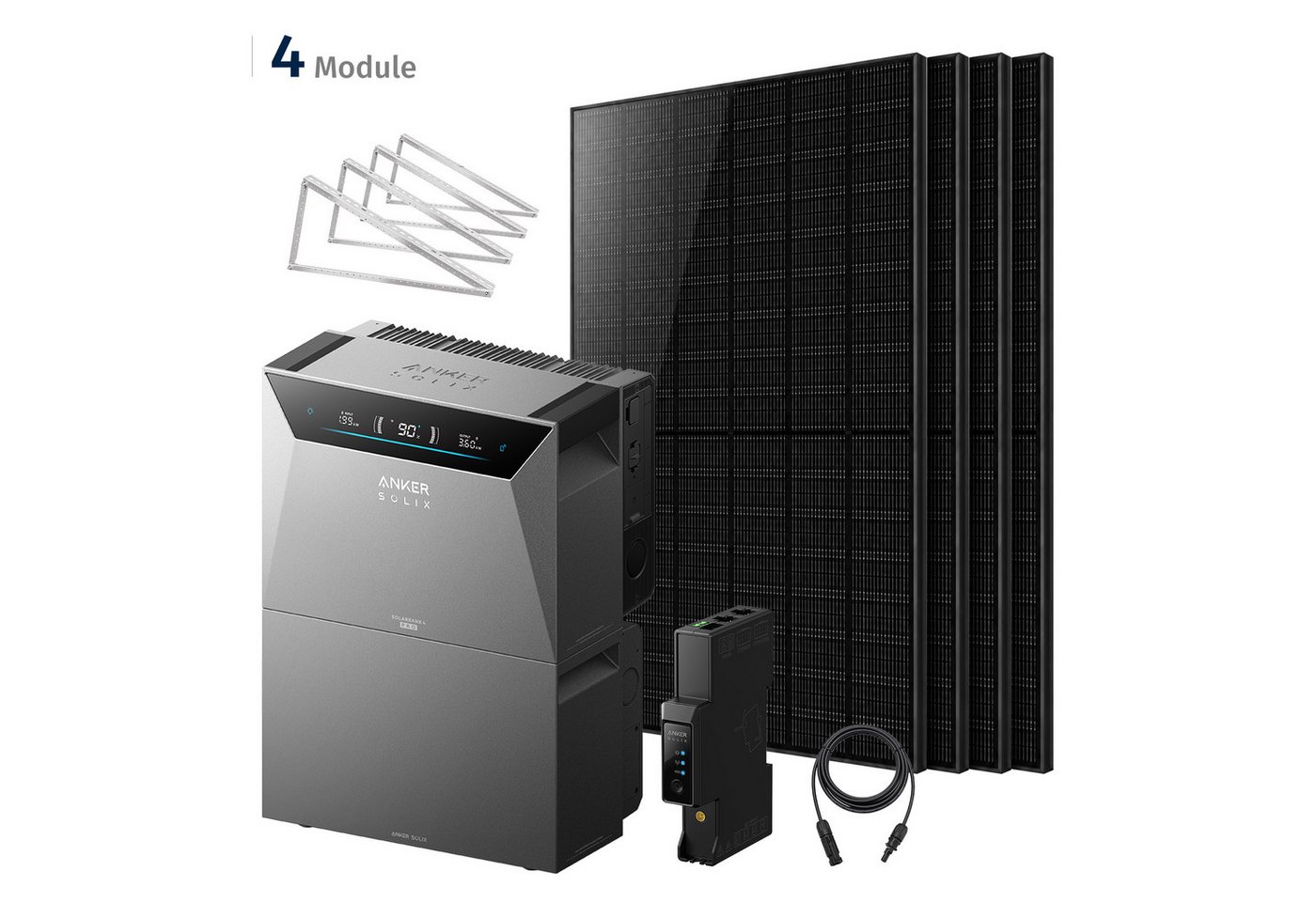 SolarMars Balkonkraftwerk mit Speicher Anker Solix Solarbank 4 E5000 Pro, 2000Wp komplett Set, (mit 1 x Smart Meter Gen 2, 4 Paar 4mm²-5M DC Kabel), optional Anker SOLIX BP2700 & BP5000 Erweiterungsakkus