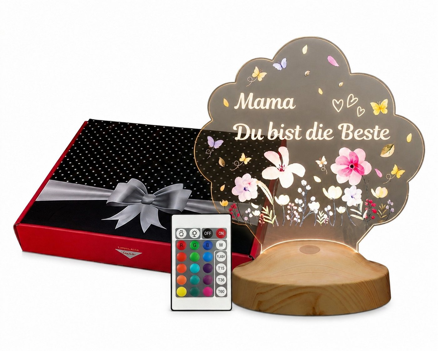 Geschenkelampe LED Nachtlicht LED Nachtlichtlampe Blütenlicht – Mama Du bist die Beste, LED fest integriert, 16 verschiedene Farben, Tageslichtweiß, Muttertag Bild 5