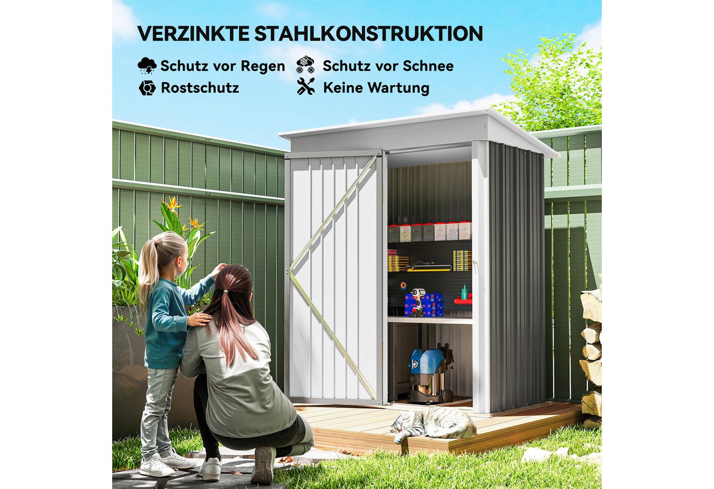 Outsunny Gerätehaus Metall Geräteschuppen mit verstellbaren Regalen, wetterfest, BxT: 161x95 cm, (Geräteschuppen, 1 St., wetterfest Gartenhaus), Outdoor Garten Schuppen für Außenbereich Bild 5
