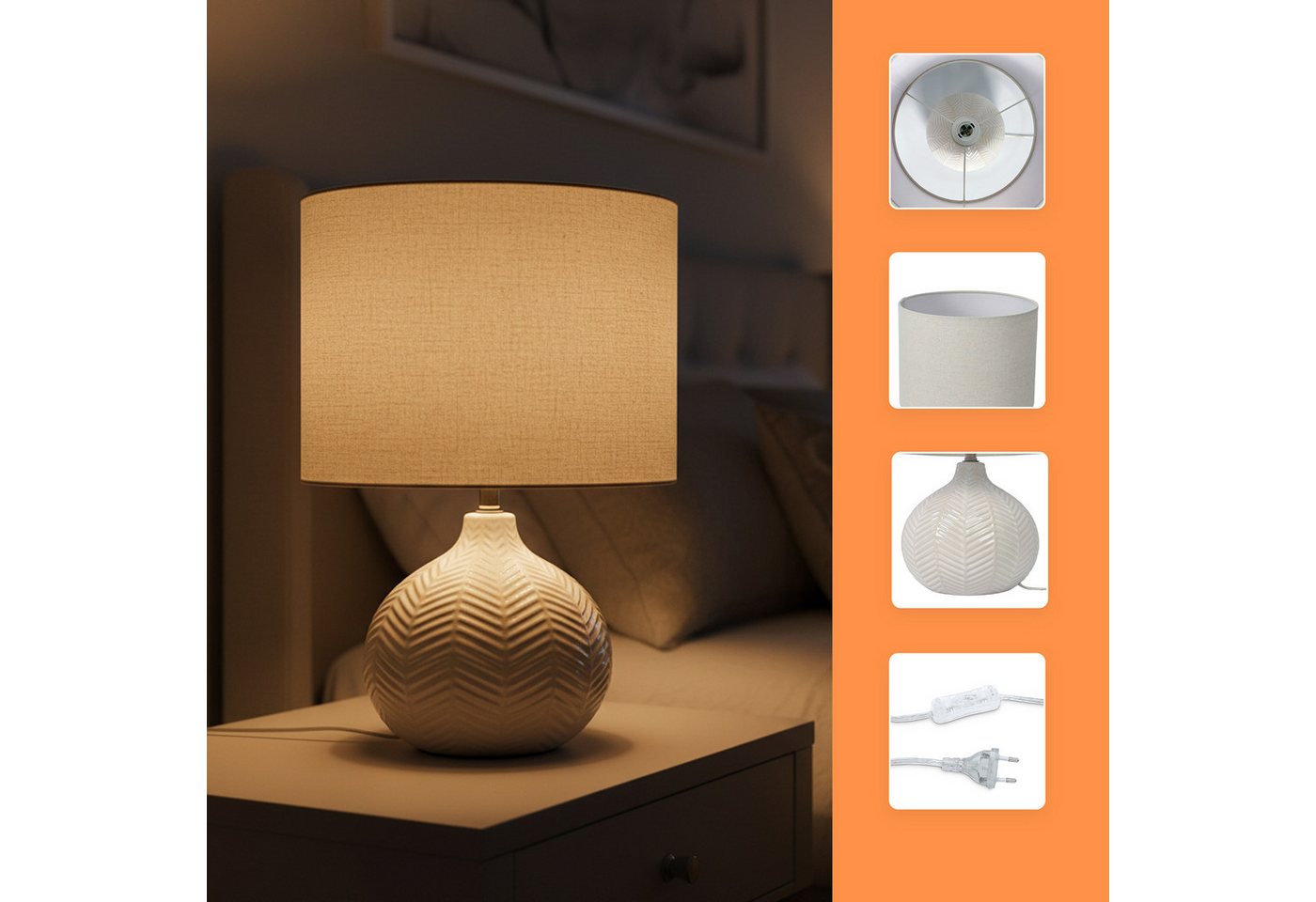 relaxdays Nachttischlampe Tischlampe Chevron-Muster, Ein- und Ausschalten per Kippschalter, Ohne Leuchtmittel Bild 2