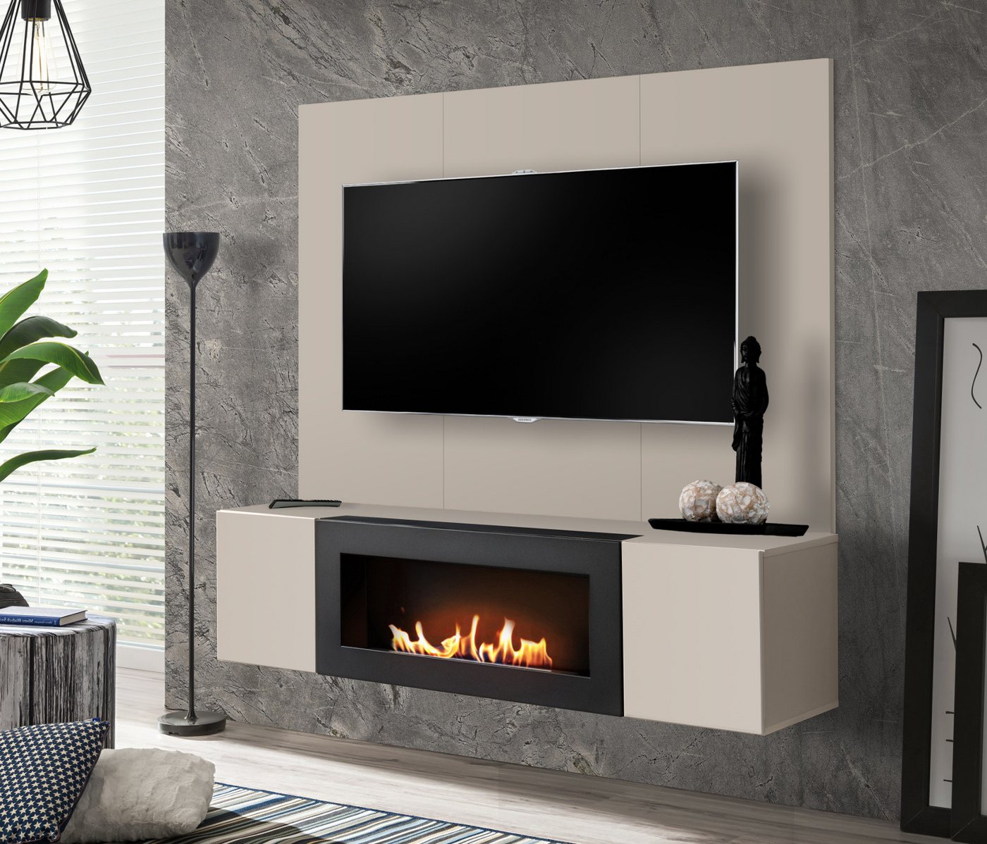 Inn.Furn Wandpaneel Option, (TV Rückwandpaneel in Kaschmir / Sand, 116 x 118 cm) mit Ausschnitt für TV Wandhalterung Bild 3
