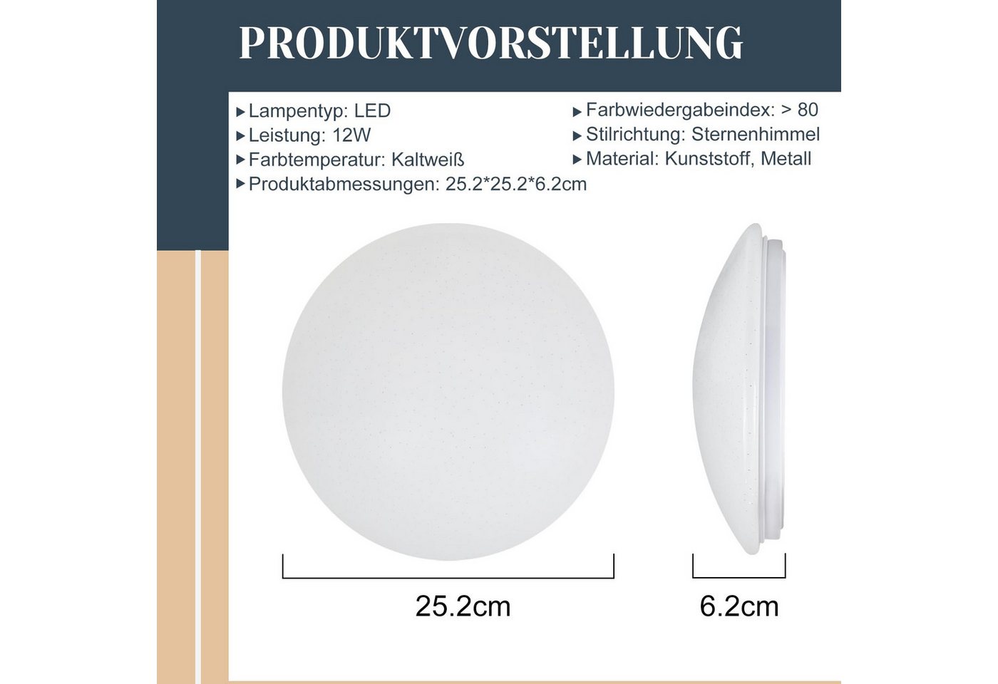 Nettlife LED Deckenleuchte LED Deckenleuchte Sternenhimmel Rund 25cm 12W, Sternenhimmel, LED fest integriert, Küche Deckenbeleuchtung Flurlampe für Kinderzimmer Treppenhaus
