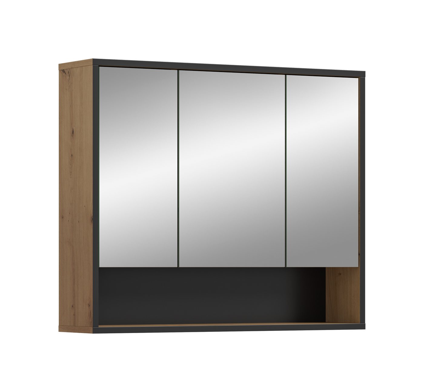 furnling Badezimmerspiegelschrank Benno 1 offenes Fach, 3 Spiegeltüren, Breite 80 cm, Badschrank, Badmöbel Bild 3