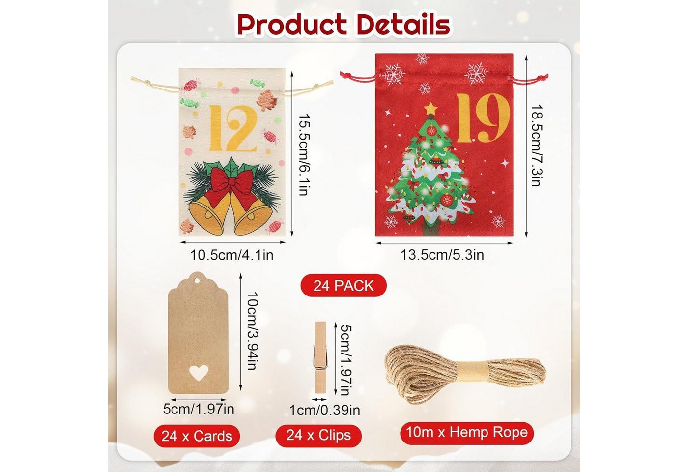 LuxusKollektion befüllbarer Adventskalender Adventskalender Befüllen 2025 Kinder 24 Tüten Rot Blau Beige Weiß Grau Bild 2