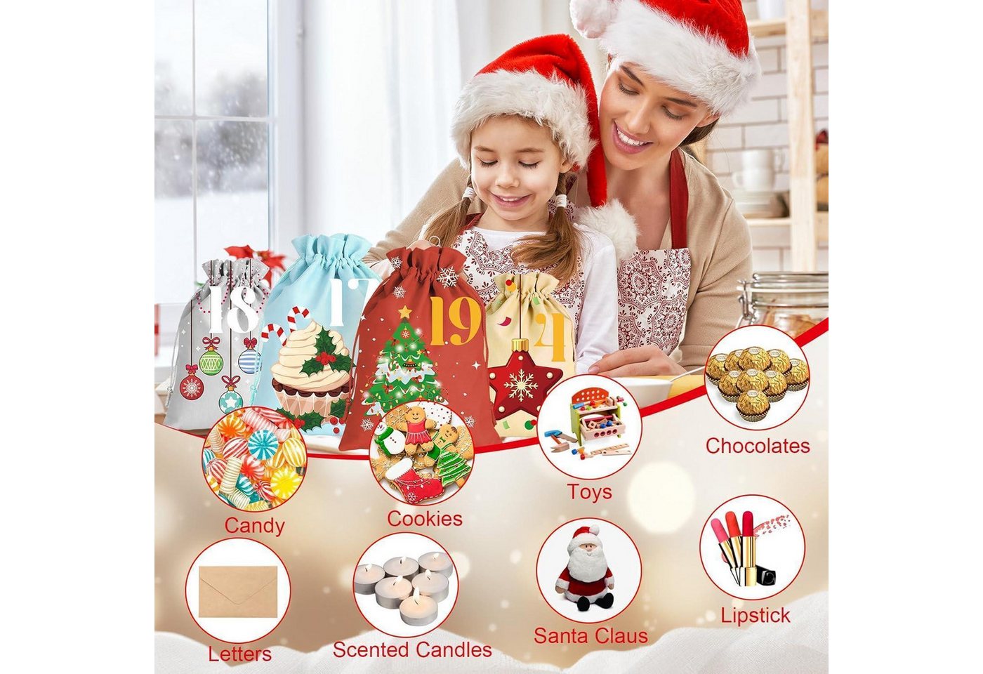 LuxusKollektion befüllbarer Adventskalender Adventskalender Befüllen 2025 Kinder 24 Tüten Rot Blau Beige Weiß Grau Bild 3