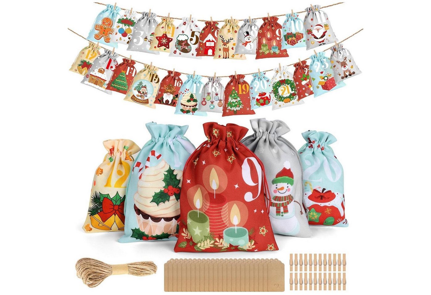 LuxusKollektion befüllbarer Adventskalender Adventskalender Befüllen 2025 Kinder 24 Tüten Rot Blau Beige Weiß Grau Bild 4