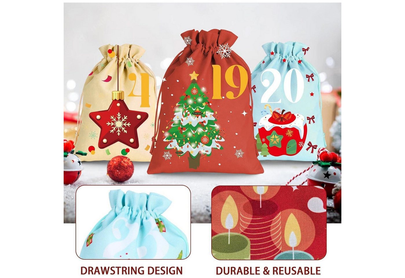 LuxusKollektion befüllbarer Adventskalender Adventskalender Befüllen 2025 Kinder 24 Tüten Rot Blau Beige Weiß Grau Bild 5