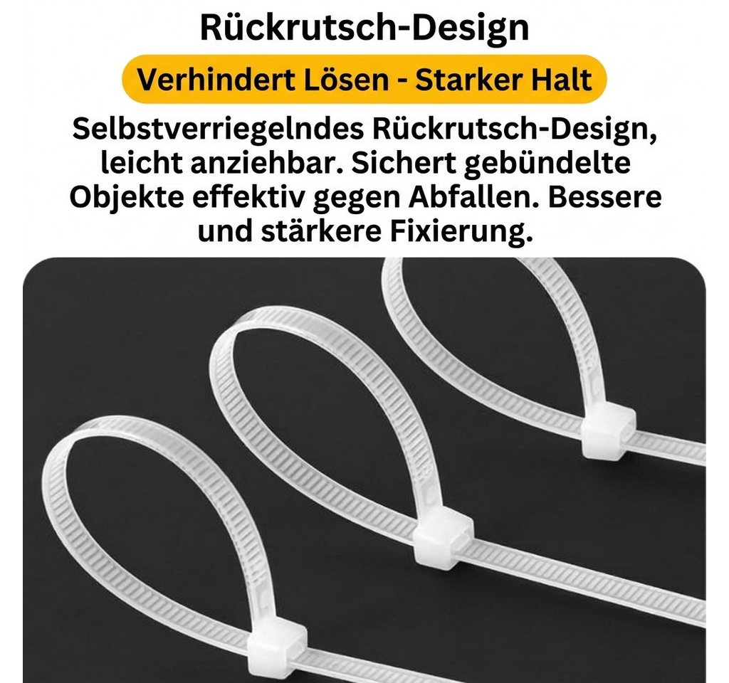 Rolipo Kabelbinder Nylon-Kabelbinder 7,6x400mm(100 Stk) selbstverriegelnd, hohe Zugkraft (100-St) flammhemmend 94V‑2, korrosionsbeständig, –25°C bis +85°C Bild 4