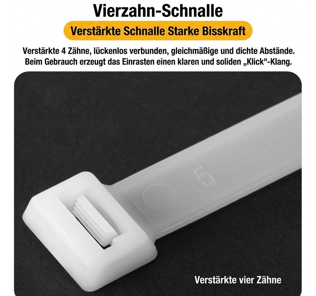 Rolipo Kabelbinder Nylon-Kabelbinder 7,6x400mm(100 Stk) selbstverriegelnd, hohe Zugkraft (100-St) flammhemmend 94V‑2, korrosionsbeständig, –25°C bis +85°C Bild 5