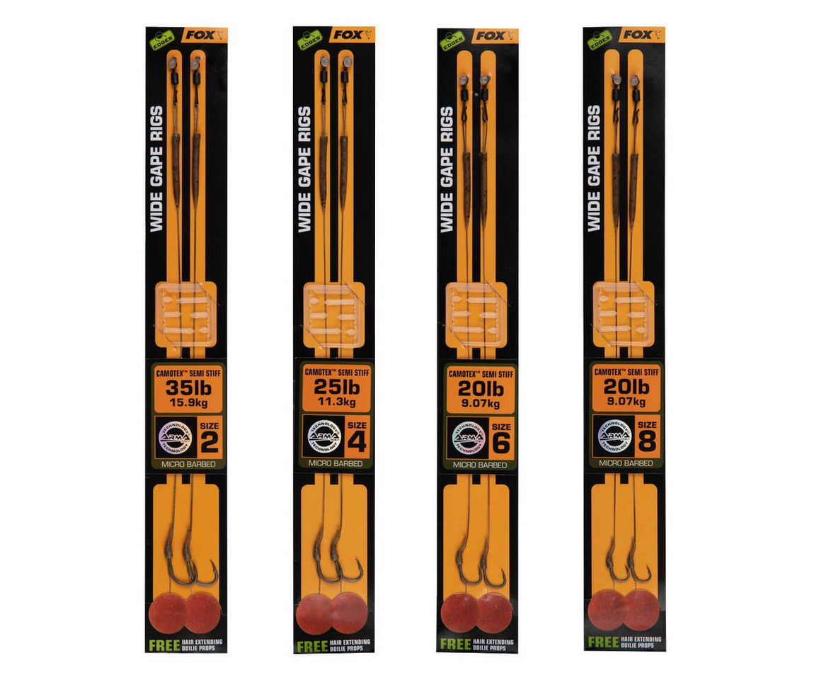 FOX International Vorfachschnur Fox Edges Wide Gape Camotex Fertigrig Karpfenvorfach