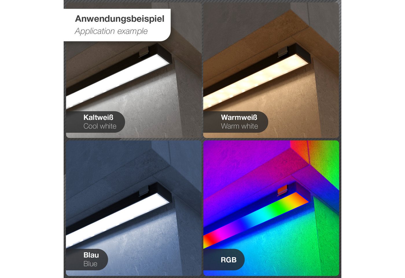 SO-TECH® LED-Stripe-Profil LED Profil-PH1 für breite LED Stripes bis 16 mm, 1m (18x8,5mm) schwarz, opale Abdeckung & Endkappenset