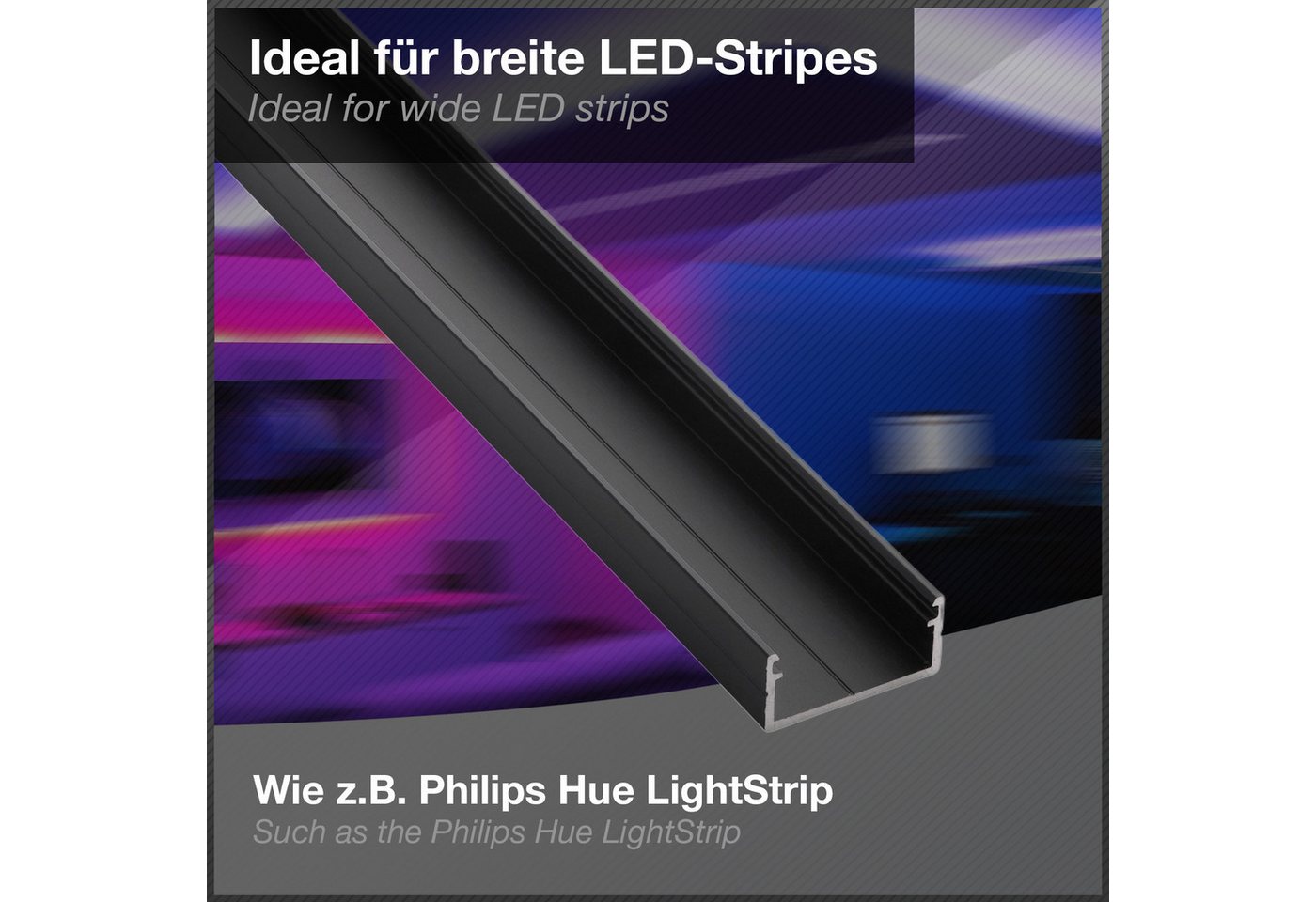 SO-TECH® LED-Stripe-Profil LED Profil-PH1 für breite LED Stripes bis 16 mm, 1m (18x8,5mm) schwarz, opale Abdeckung & Endkappenset Bild 2