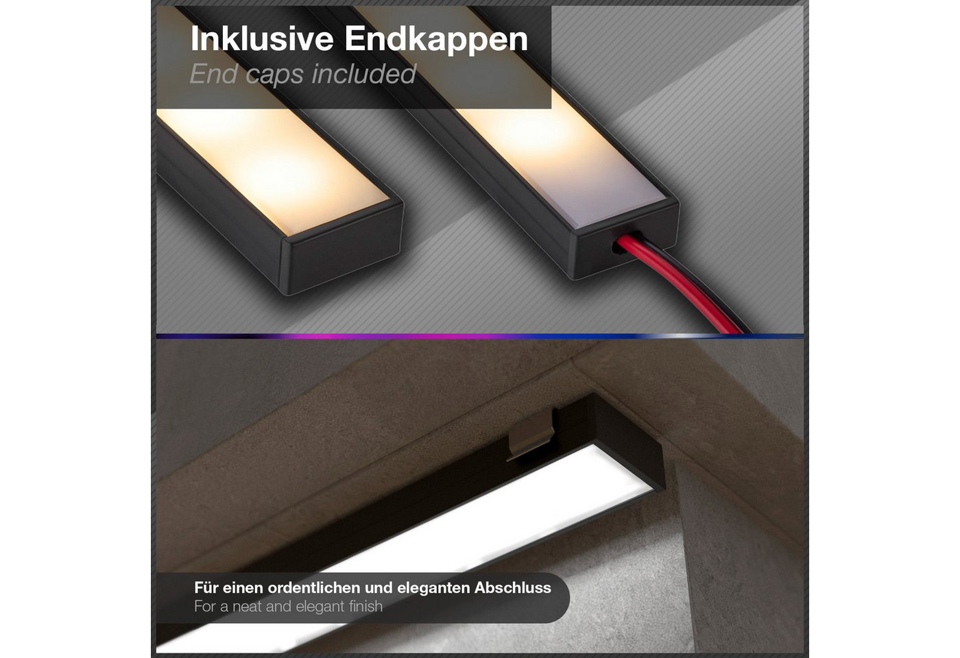 SO-TECH® LED-Stripe-Profil LED Profil-PH1 für breite LED Stripes bis 16 mm, 1m (18x8,5mm) schwarz, opale Abdeckung & Endkappenset Bild 3