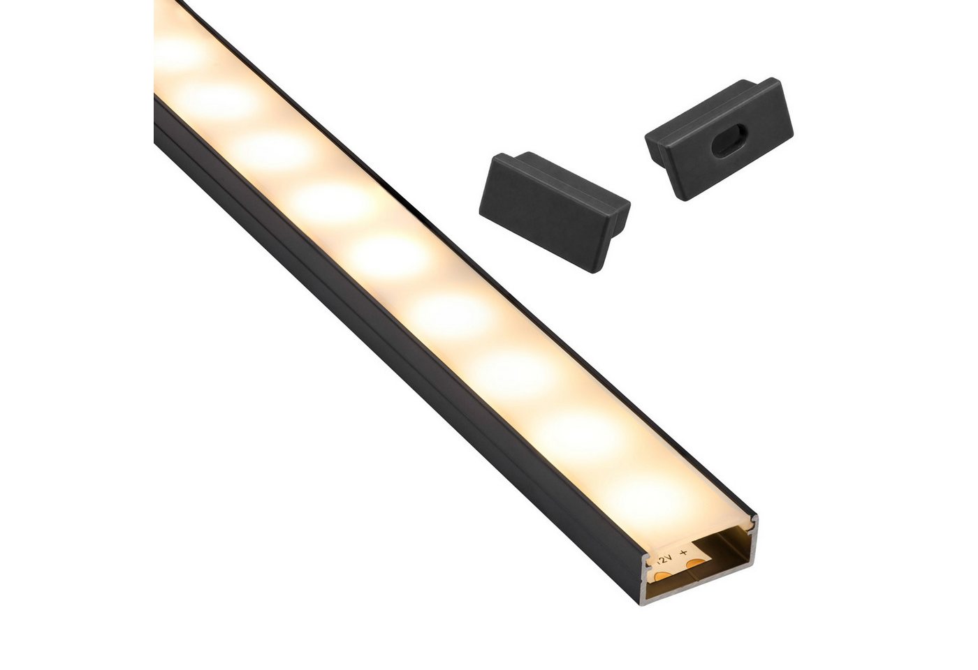 SO-TECH® LED-Stripe-Profil LED Profil-PH1 für breite LED Stripes bis 16 mm, 1m (18x8,5mm) schwarz, opale Abdeckung & Endkappenset Bild 4