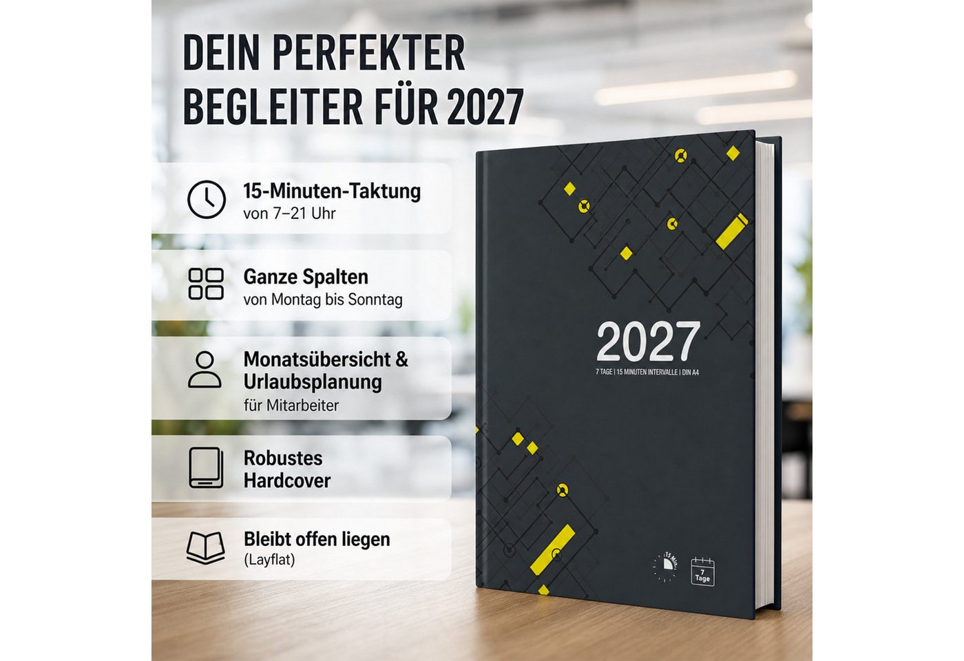 TOBJA Buchkalender Praxisplaner 2027 A4 Urban Hardcover Tattoo Barber 15 Min Takt FSC, Hardcover Layflat, A4, 15-Min-Takt, Urban-Design, FSC, 23-Mitarbeiter Bild 2