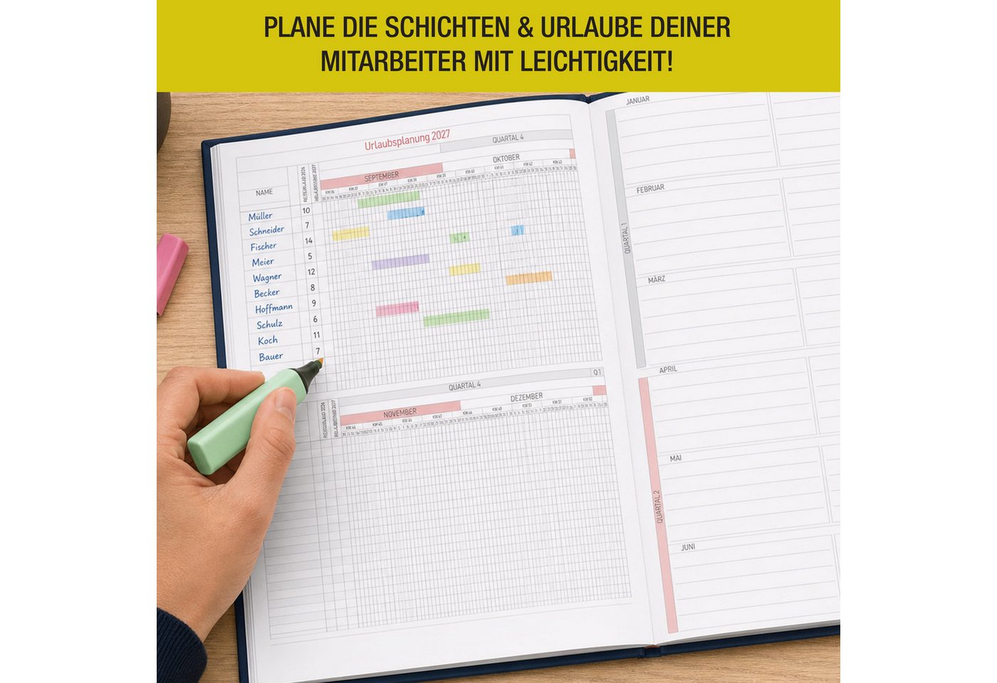 TOBJA Buchkalender Praxisplaner 2027 A4 Urban Hardcover Tattoo Barber 15 Min Takt FSC, Hardcover Layflat, A4, 15-Min-Takt, Urban-Design, FSC, 23-Mitarbeiter Bild 3