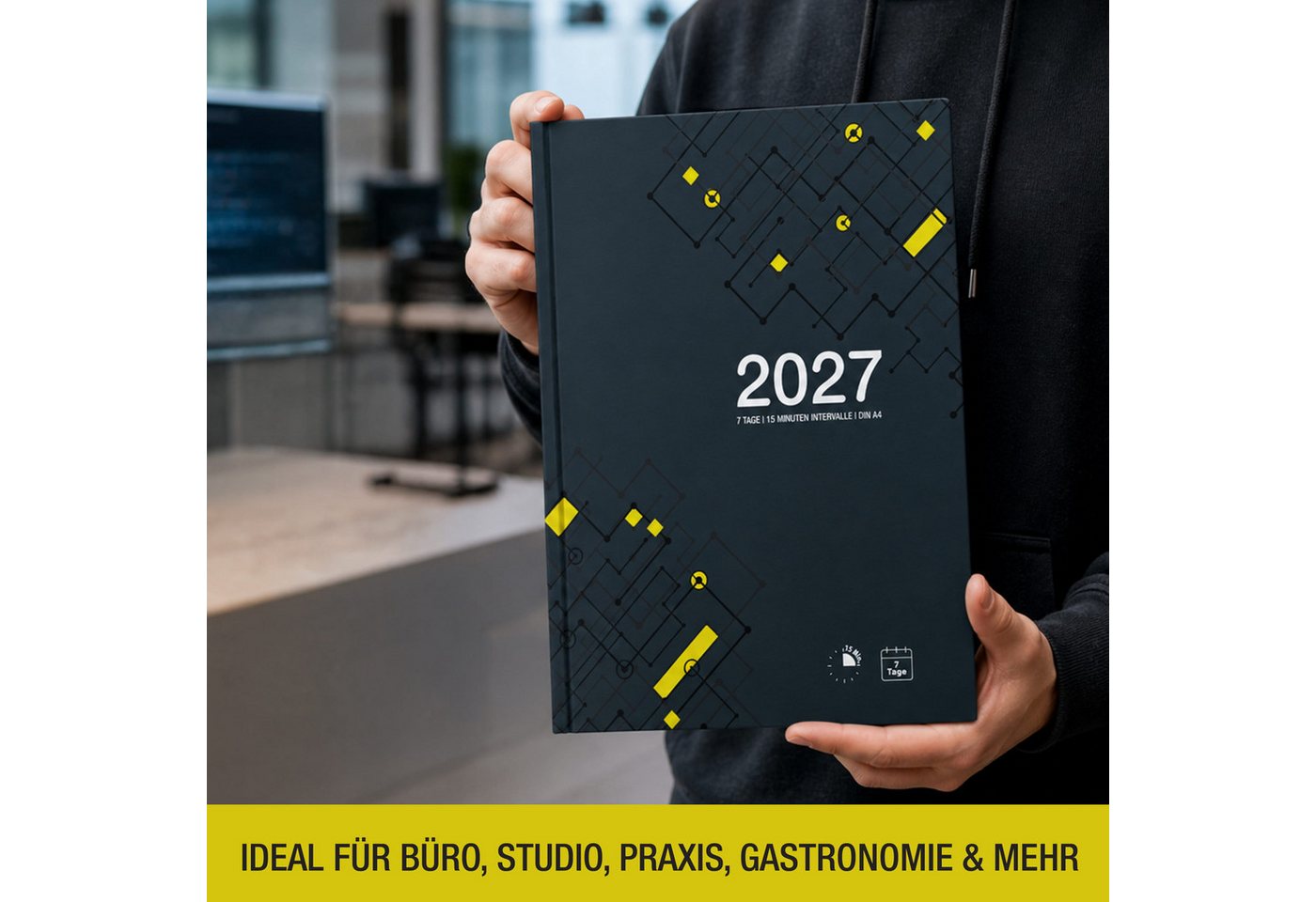 TOBJA Buchkalender Praxisplaner 2027 A4 Urban Hardcover Tattoo Barber 15 Min Takt FSC, Hardcover Layflat, A4, 15-Min-Takt, Urban-Design, FSC, 23-Mitarbeiter Bild 4