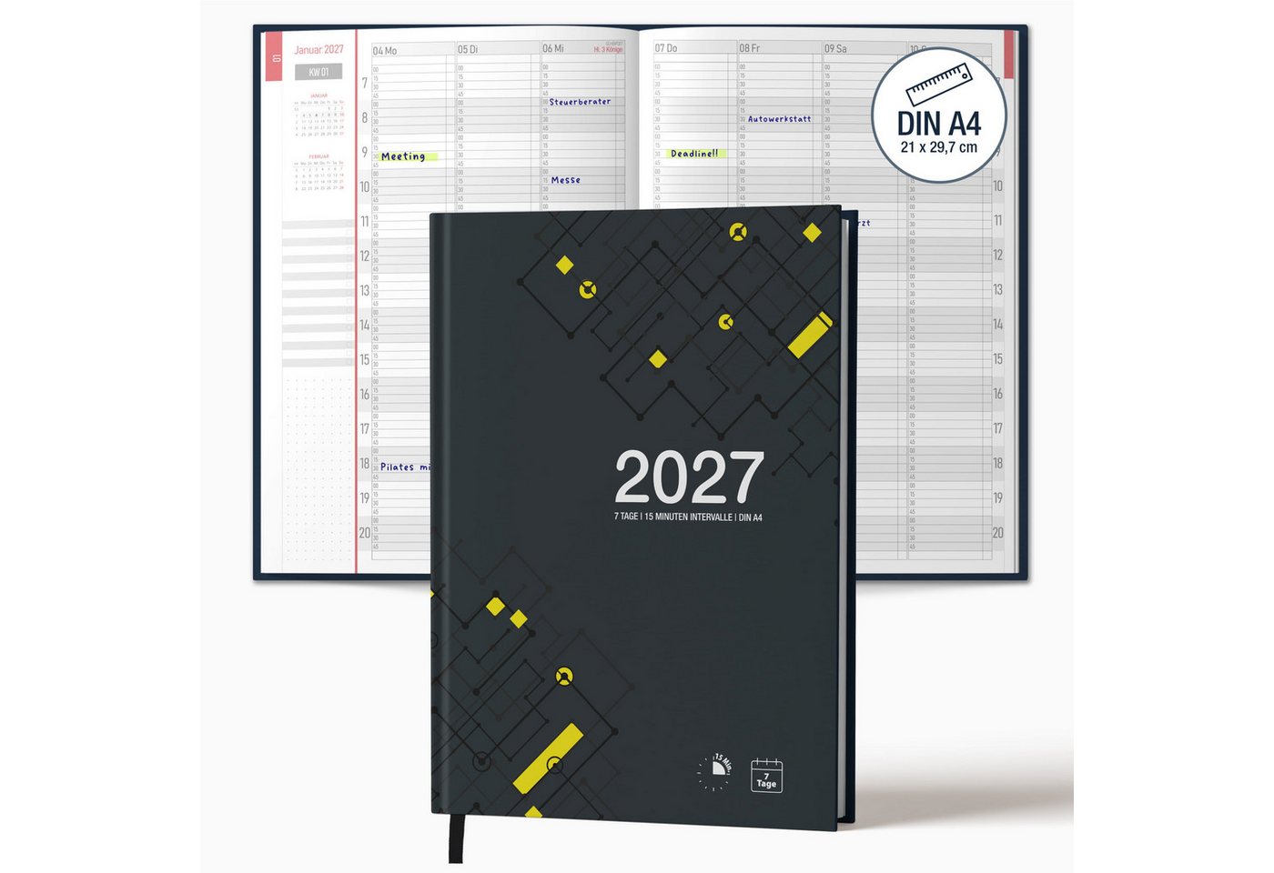TOBJA Buchkalender Praxisplaner 2027 A4 Urban Hardcover Tattoo Barber 15 Min Takt FSC, Hardcover Layflat, A4, 15-Min-Takt, Urban-Design, FSC, 23-Mitarbeiter Bild 5