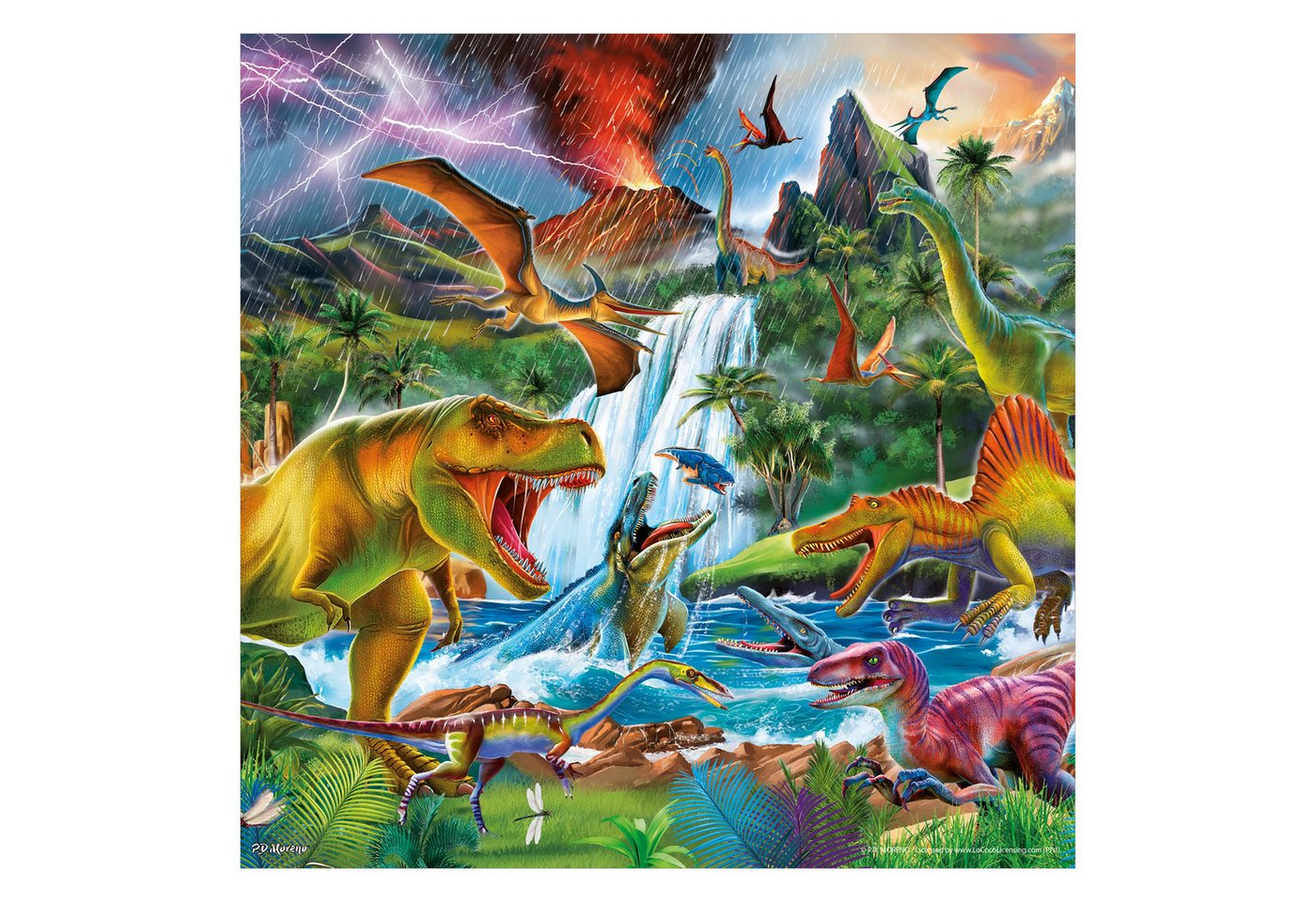 Bilderdepot24 Kindertapete Kinderzimmer Dinosaurier Urzeitgewitter Kinder Wanddeko T-Rex Bunt, Glatt, Matt, (Vliestapete inkl. Kleister oder selbstklebend), Mädchenzimmer Jungenzimmer Babyzimmer Bildtapete Fototapete Wandtapete