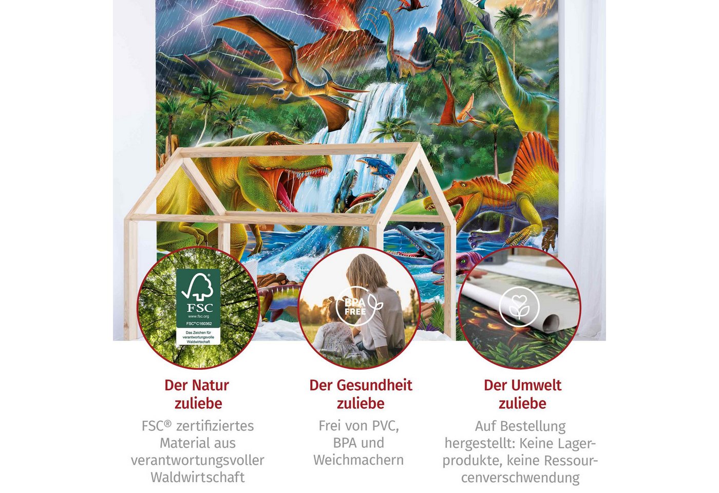 Bilderdepot24 Kindertapete Kinderzimmer Dinosaurier Urzeitgewitter Kinder Wanddeko T-Rex Bunt, Glatt, Matt, (Vliestapete inkl. Kleister oder selbstklebend), Mädchenzimmer Jungenzimmer Babyzimmer Bildtapete Fototapete Wandtapete Bild 2