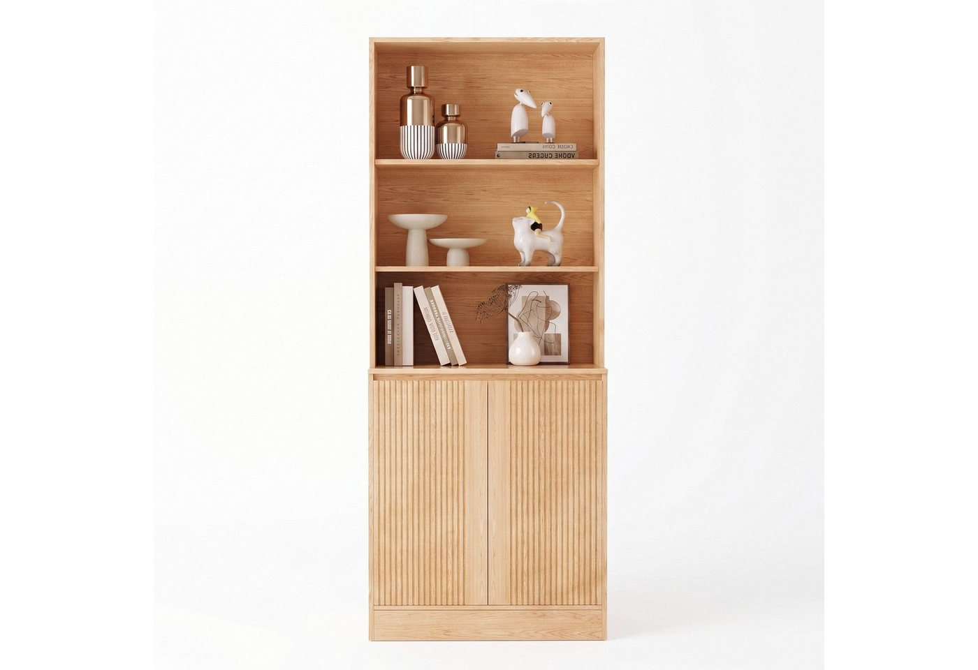 VOWNER Bücherregal 5-stöckig mit 2 Holztüren, 180 cm hoher Standregal mit offenen Fächern, 1-tlg., Mehrzweckschrank, Wohnzimmerschrank, Küchenregal, Sideboard Bild 5