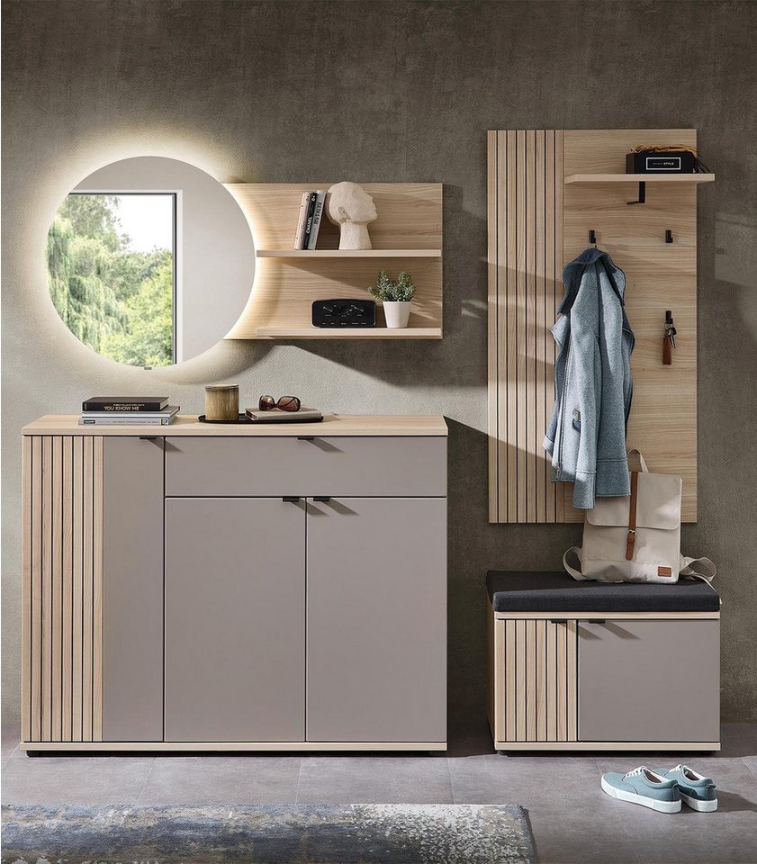Innostyle Garderobenpaneel PISA, Riva Eiche Dekor, 1 Kleiderstange, 4 Haken, mit Hutablage, B 70 x H 175 x T 30 cm Bild 2