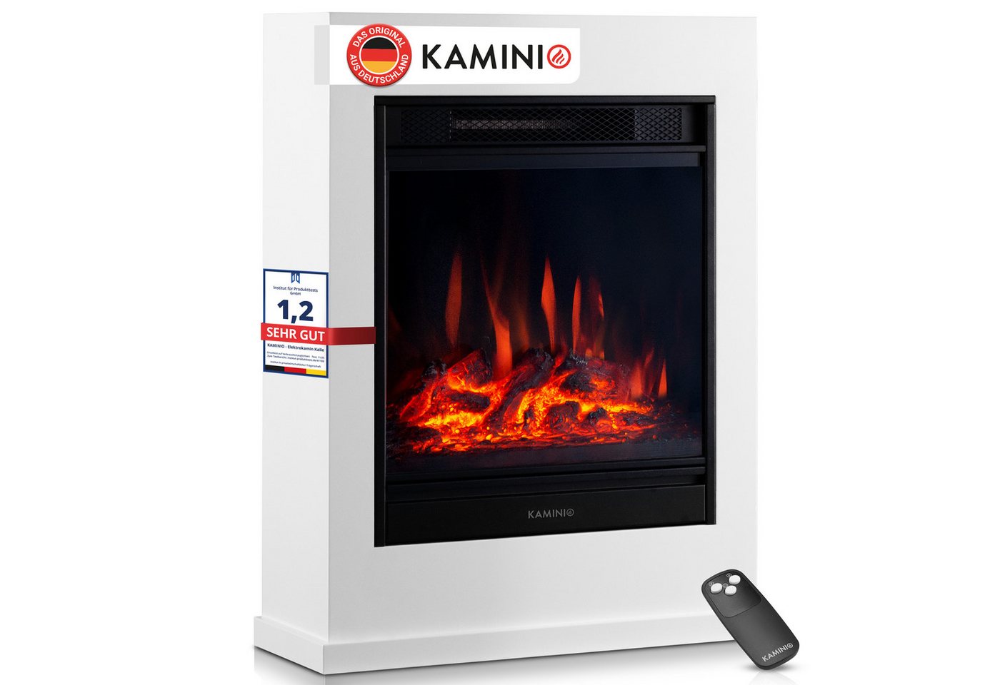 KAMINIO Elektrokamin KALLE, Elektrischer Kamin mit 3D-Flammeneffekt, Heizung 1800W