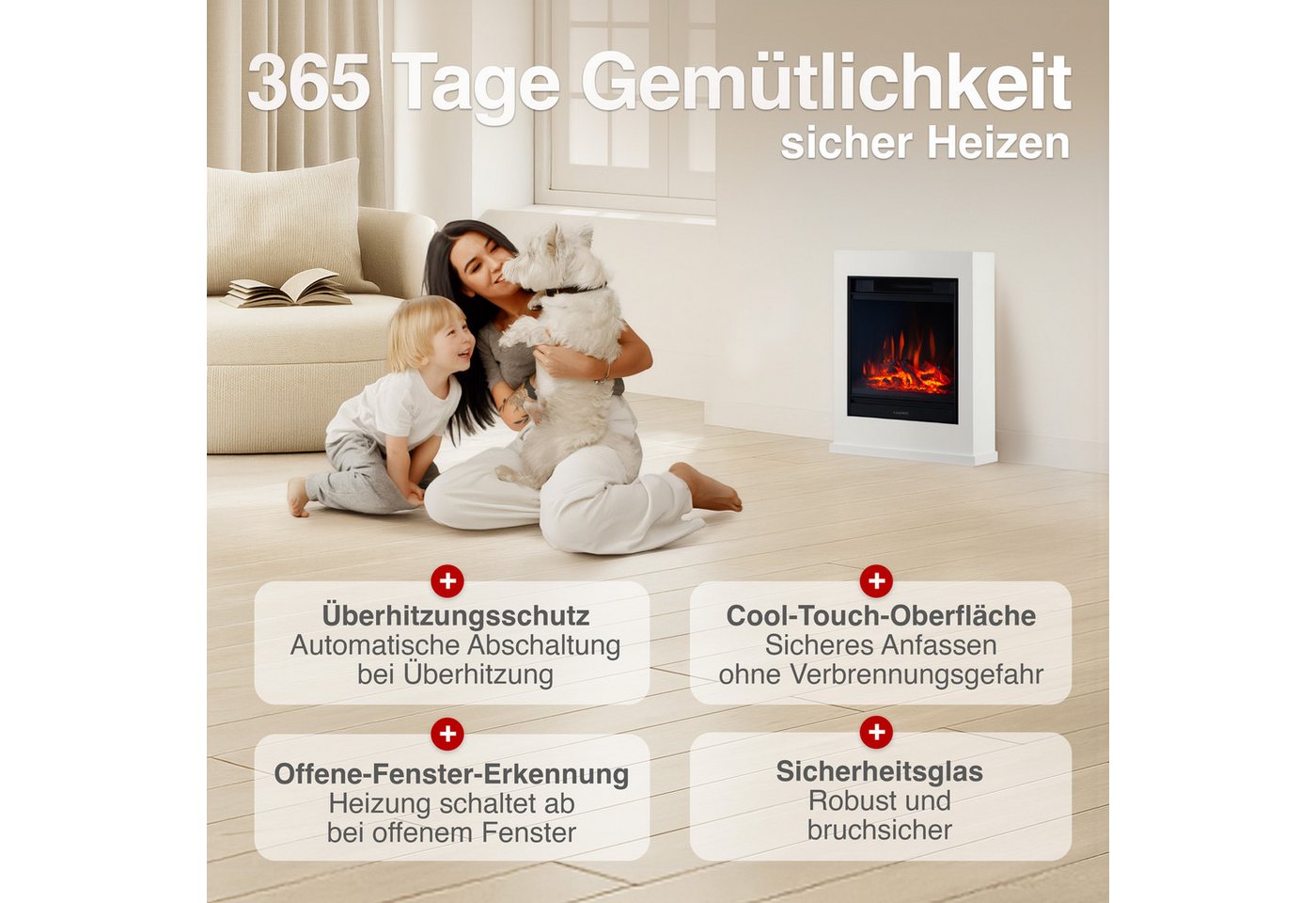 KAMINIO Elektrokamin KALLE, Elektrischer Kamin mit 3D-Flammeneffekt, Heizung 1800W Bild 4