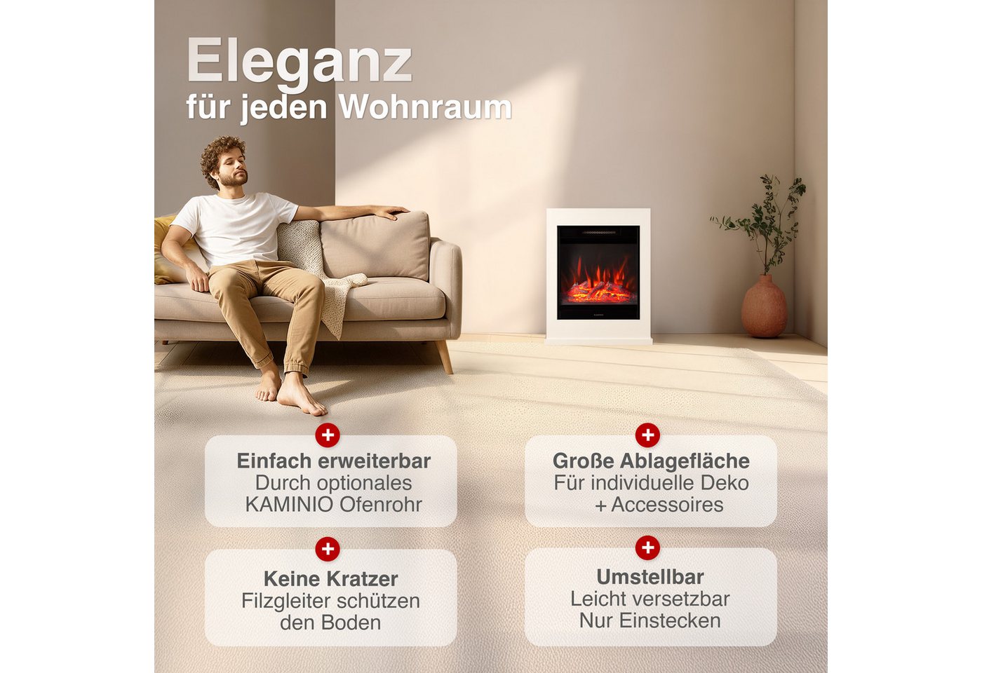 KAMINIO Elektrokamin KALLE, Elektrischer Kamin mit 3D-Flammeneffekt, Heizung 1800W Bild 5