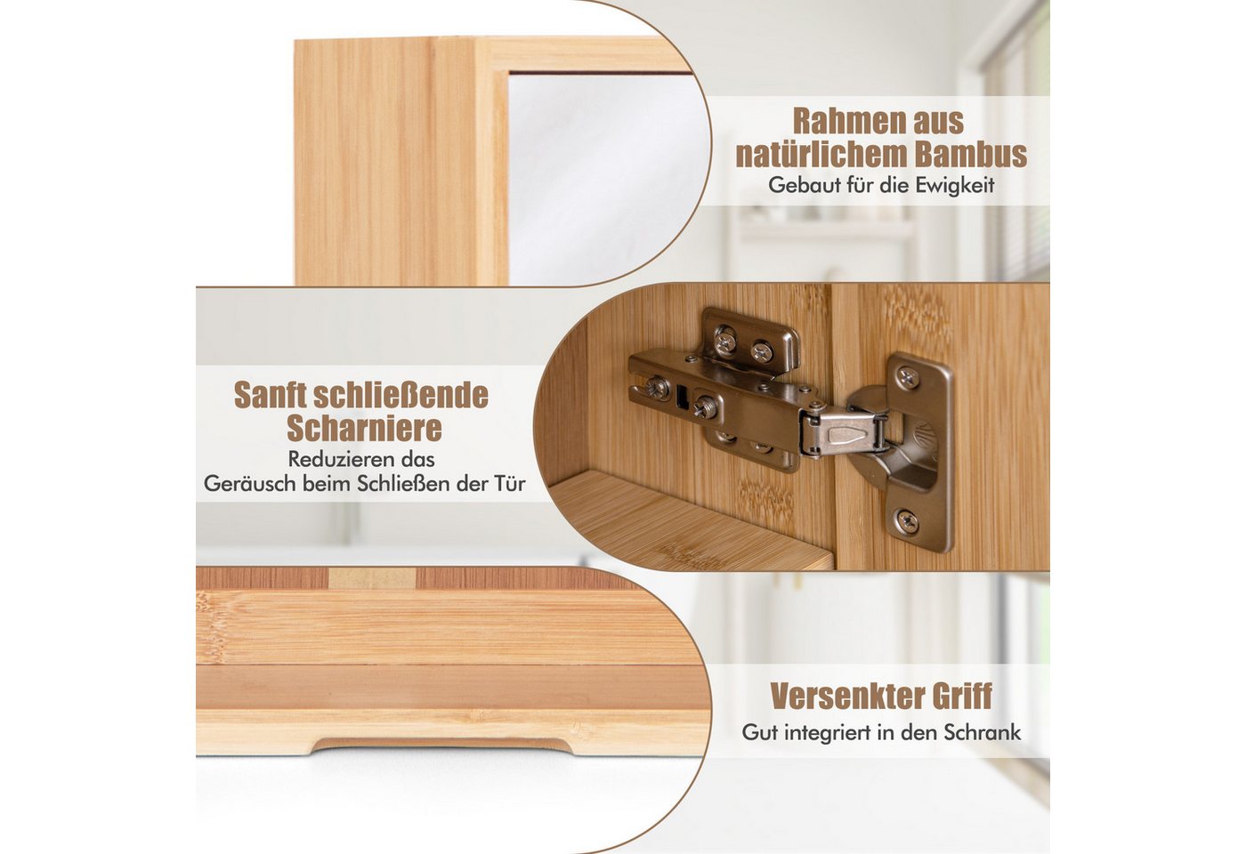 COSTWAY Spiegelschrank Bambus, mit 2 Türen, 2 verstellbaren Regalen, 65cm Bild 5