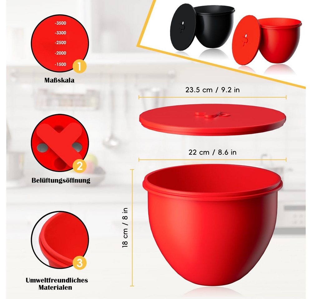 TUWENA Küchenmaschinenschüssel 2 Stück Silikoneinsatz mit Deckel-kompatibel mit KitchenAid 5Qt (4,8L), (2-tlg), Lebensmittelecht Schüssel-Einsatz, Kalt-Warm, Spülmaschinengeeignet Bild 5