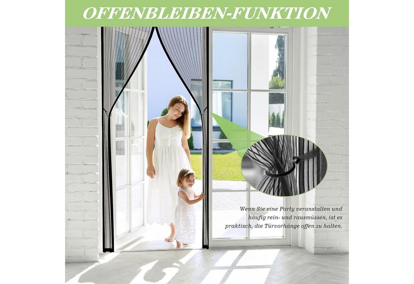 wohnTRAUM24 Insektenschutz-Vorhang Fliegengitter Balkontür,insektenschutz Tür Magnet, Fliegengitter Tür, (Fliegenvorhang Magnetisch 90x210CM, Moskitonetz Tür Ohne Bohren, Fliegenschutz Magentvorhang), für Balkontür und Terrassentür Kellertür Kinderleichte Klebemontage