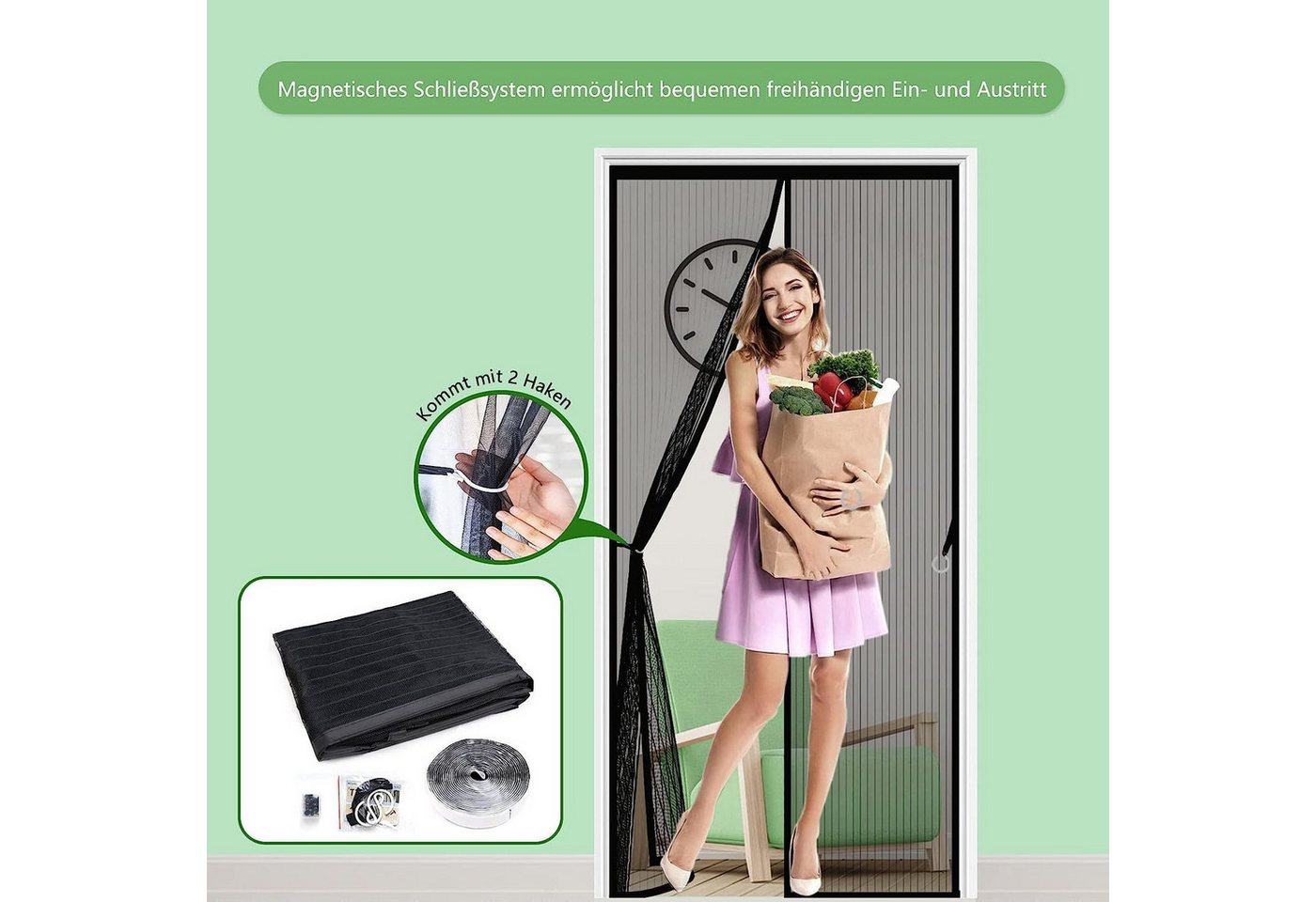 wohnTRAUM24 Insektenschutz-Vorhang Fliegengitter Balkontür,insektenschutz Tür Magnet, Fliegengitter Tür, (Fliegenvorhang Magnetisch 90x210CM, Moskitonetz Tür Ohne Bohren, Fliegenschutz Magentvorhang), für Balkontür und Terrassentür Kellertür Kinderleichte Klebemontage Bild 5