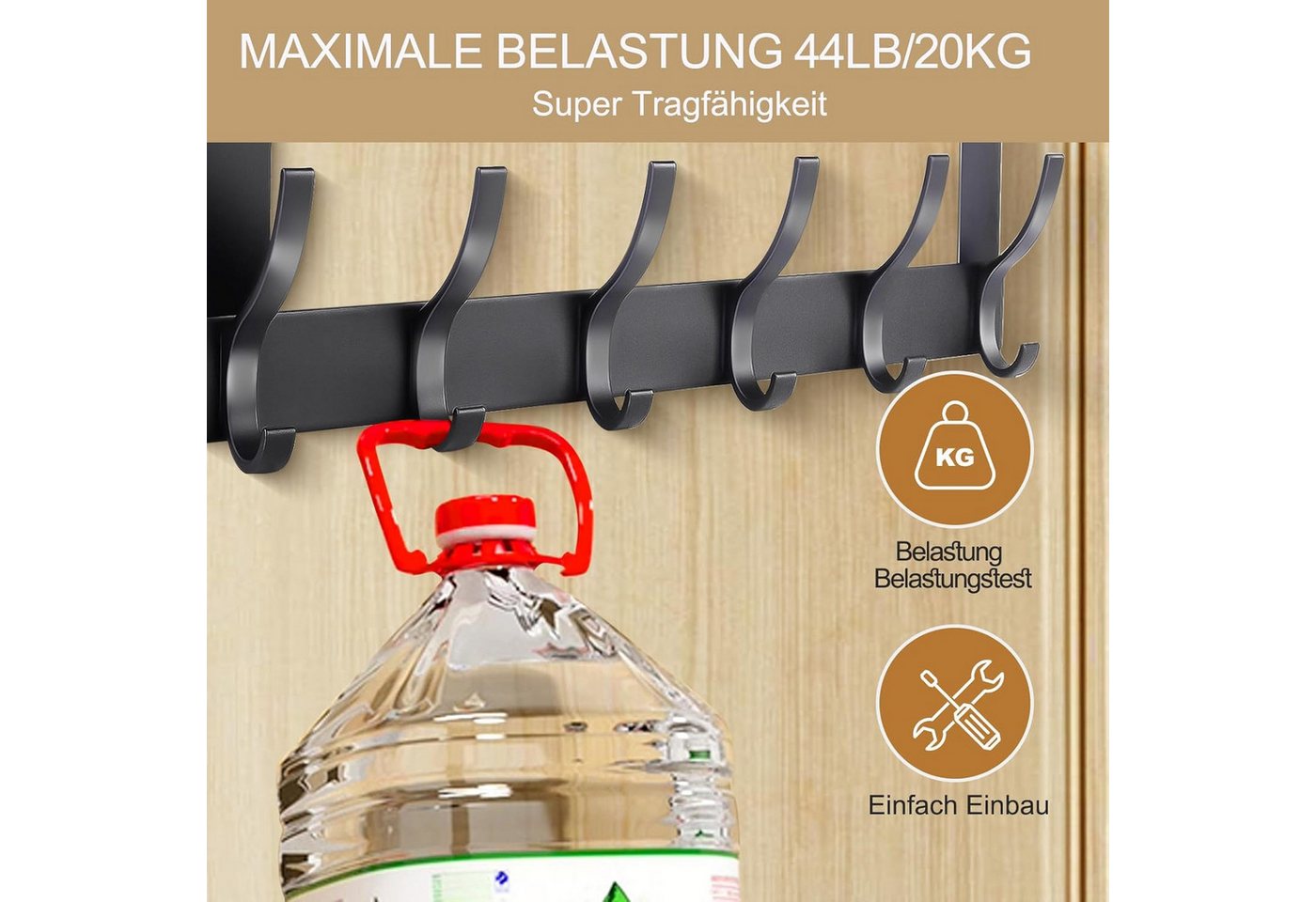 Fyrove Türhaken Türgarderobe zum Einhängen mit 6 Haken, ohne Bohren, Rostfrei, für Flur, Bad und Küche, Tür, Schlafzimmer, (Hakenleiste Bad, Türgarderobe, Ohne Bohren Türhaken, Platzsparende Türhaken, Türhaken zum Einhängen, 1-St, Arbeitszimmer, Kleiderhaken Tür, Handtuchhaken Tür, Türgarderobe), Robust & Langlebig, Vielseitig einsetzbar Bild 2