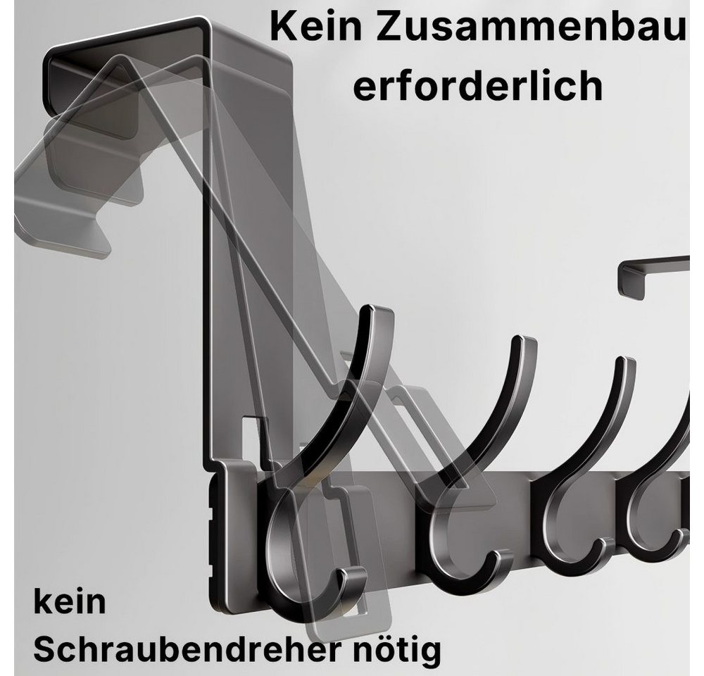 Fyrove Türhaken Türgarderobe zum Einhängen mit 6 Haken, ohne Bohren, Rostfrei, für Flur, Bad und Küche, Tür, Schlafzimmer, (Hakenleiste Bad, Türgarderobe, Ohne Bohren Türhaken, Platzsparende Türhaken, Türhaken zum Einhängen, 1-St, Arbeitszimmer, Kleiderhaken Tür, Handtuchhaken Tür, Türgarderobe), Robust & Langlebig, Vielseitig einsetzbar Bild 3