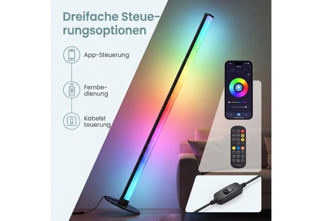 VASAGLE Stehlampe LED Wohnzimmer, Lampe Schlafzimmer, 18 x 18 x 139,4 cm, RGB, Moderne Deko Lampe mit App-Steuerung und Musik-Sync