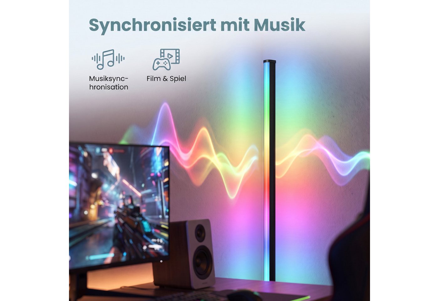 VASAGLE Stehlampe LED Wohnzimmer, Lampe Schlafzimmer, 18 x 18 x 139,4 cm, RGB, Moderne Deko Lampe mit App-Steuerung und Musik-Sync Bild 2