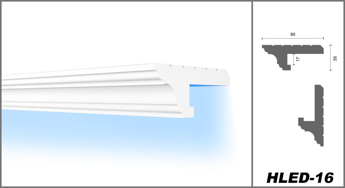 HEXIMO Eckprofil (LED Schattenfugenprofil Stuckleisten, indirekte Beleuchtung XPS Styropor Trockenbau Decke Beleuchtung Stuckleisten Decke (1,7 Meter HLED 16)