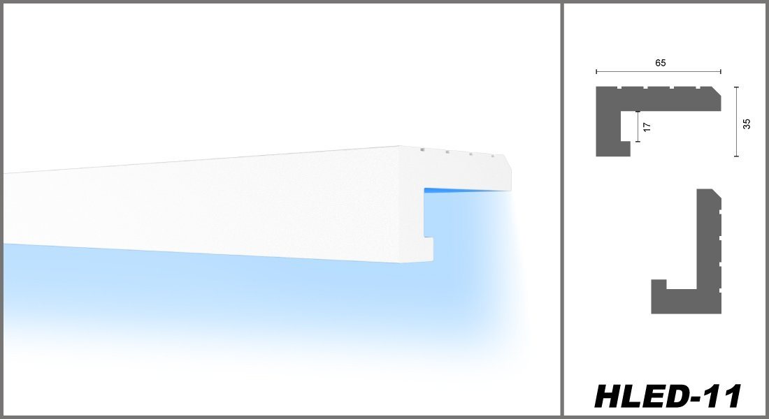 HEXIMO Eckprofil (LED-Schattenfugenprofil Stuckleisten, indirekte Beleuchtung XPS-Styropor-Trockenbau-Deckenbeleuchtung Stuckleisten-Decke (20,4 Meter HLED 11)
