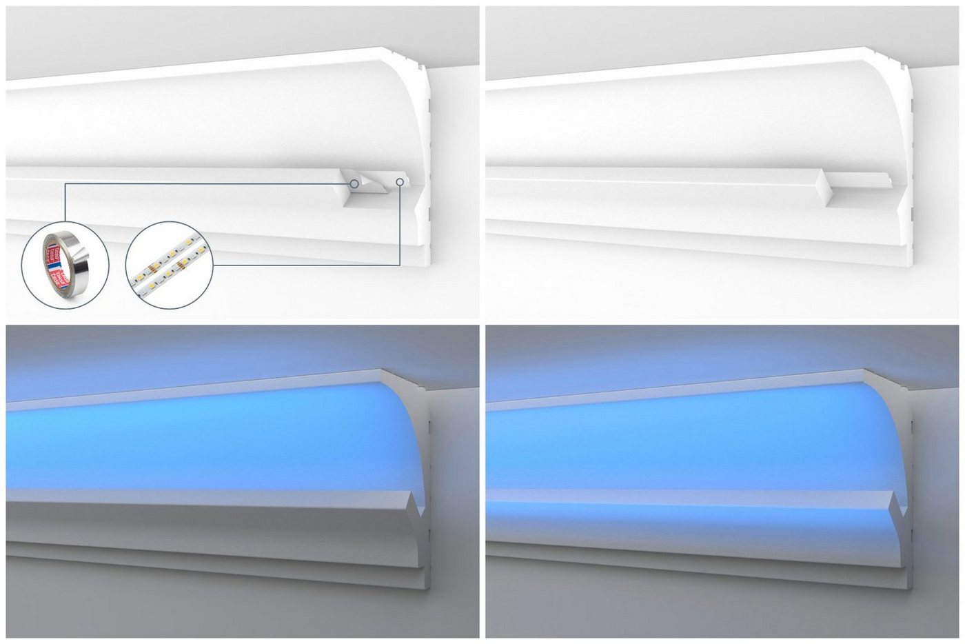 HEXIMO Eckprofil (LED-Schattenfugenprofil Stuckleisten, indirekte Beleuchtung XPS-Styropor-Trockenbau-Deckenbeleuchtung Stuckleisten-Decke (20,4 Meter HLED 11) Bild 5