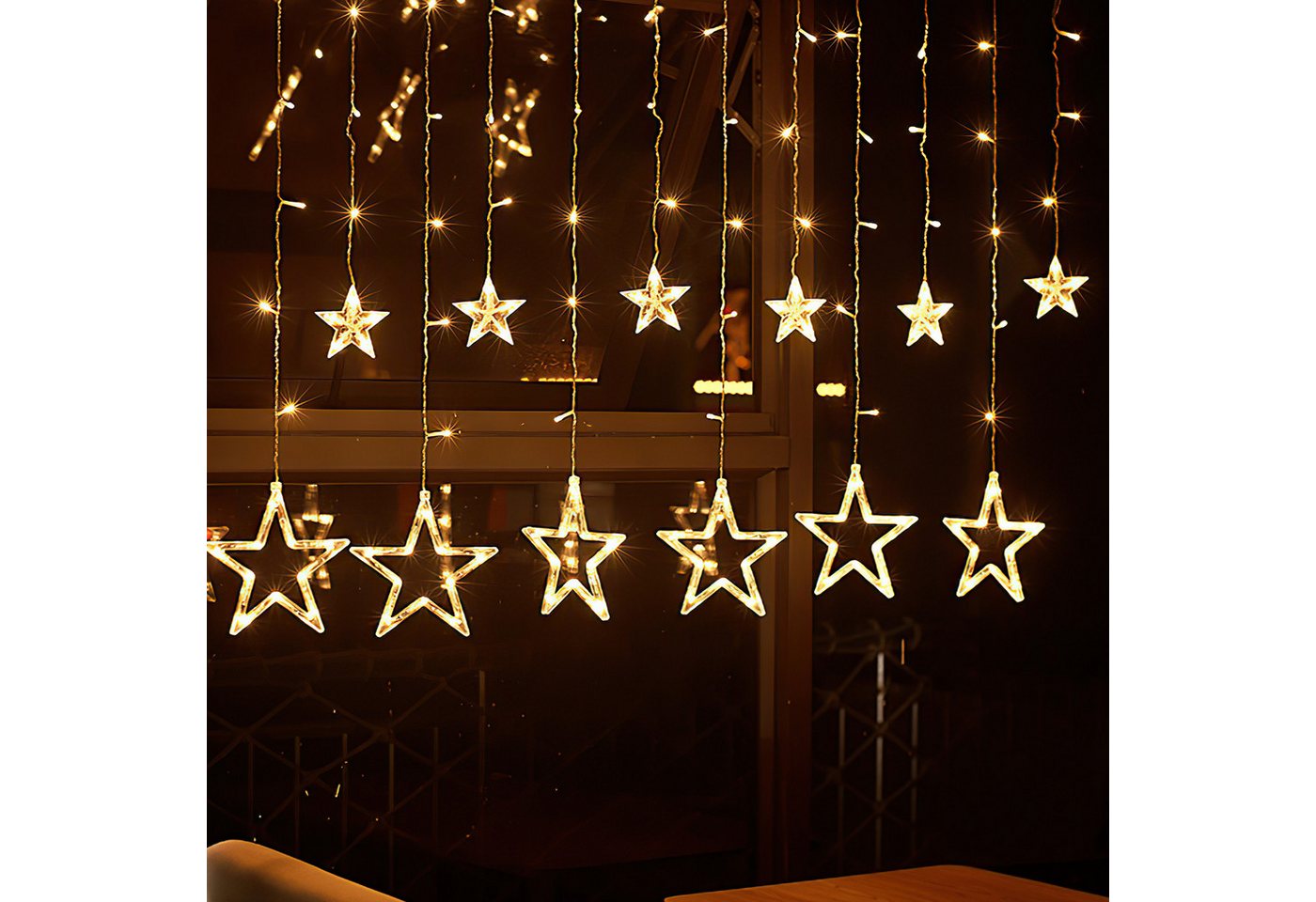 Clanmacy LED-Lichterkette 138 LED Lichterkette Sterne Lichtervorhang Außen Innen Weihnachtsdeko, 138-flammig Bild 4