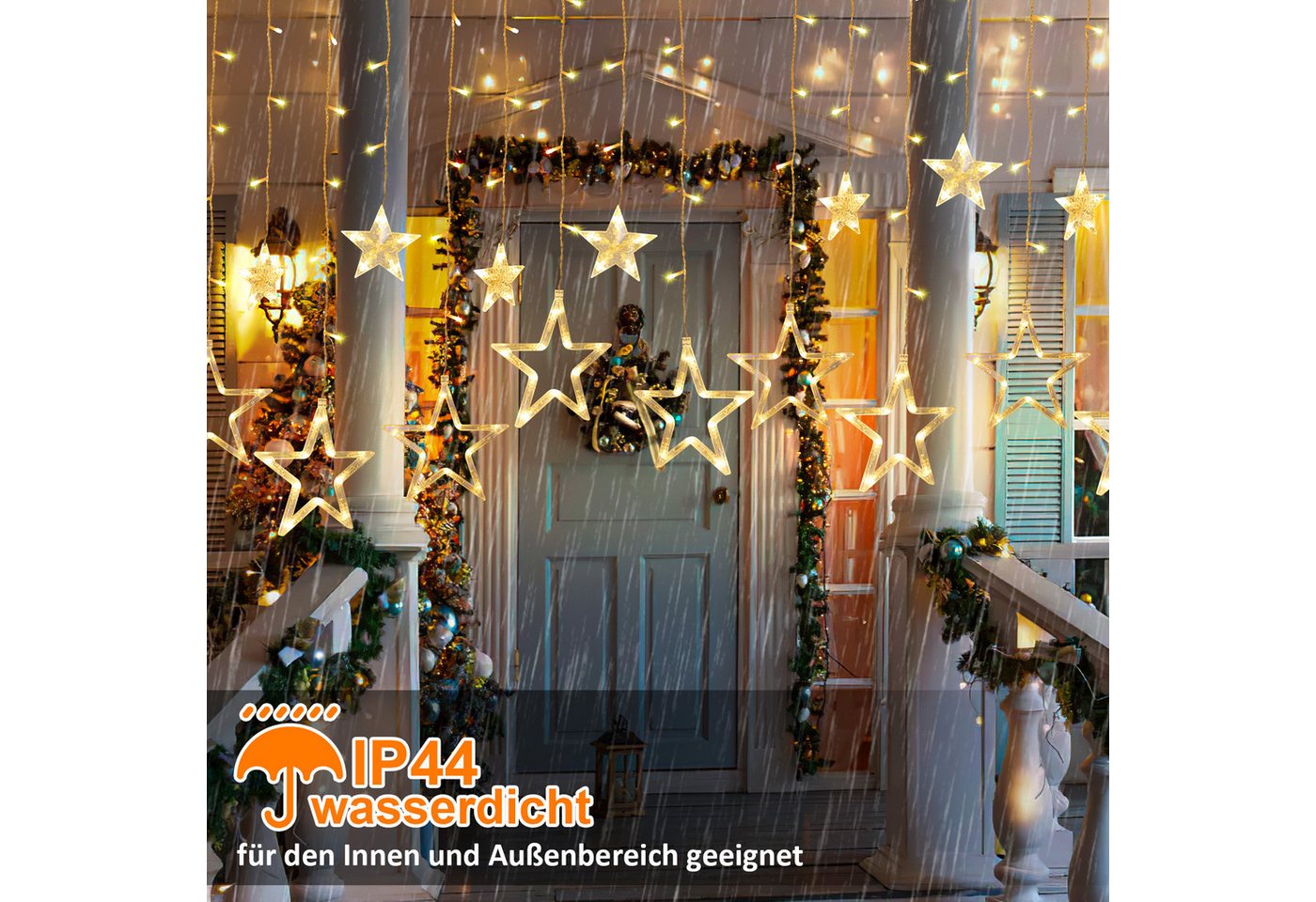 Clanmacy LED-Lichterkette 138 LED Lichterkette Sterne Lichtervorhang Außen Innen Weihnachtsdeko, 138-flammig Bild 5
