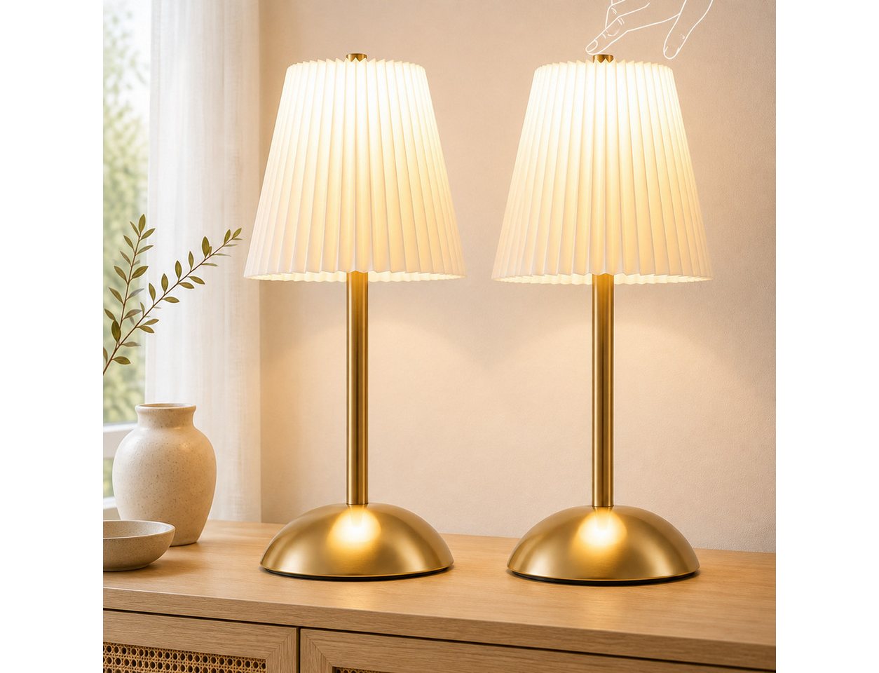 Nettlife LED Tischleuchte 2er Akku Stoff Schwarz/Grün/Weiß/Orange/Graublau Nachttischleuchte, 3 Lichtfarben Akku-Betrieb USB-ladbar, Schlafzimmer Wohnzimmer Arbeitszimmer Büros Eingangsbereiche Bild 4