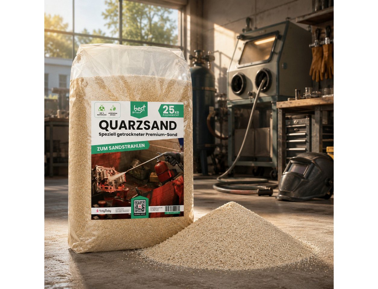 Best for Home Sand Strahlsand 25 kg Sand zum Sandstrahlen Quarzsand Körnung (Einzelsack, 1-St., 25 kg Sack), hohe Abrasivität, industrietauglich Bild 2
