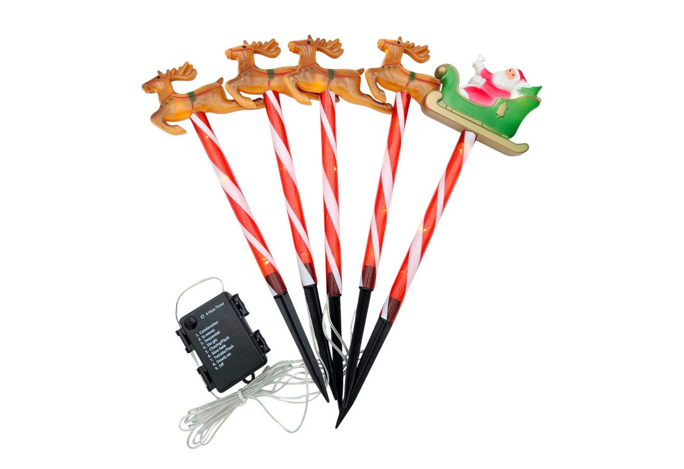 Meinposten Gartenstecker Weihnachtsschlitten Weihnachtsmann Zuckerstangen Rentier Batterie Bild 4
