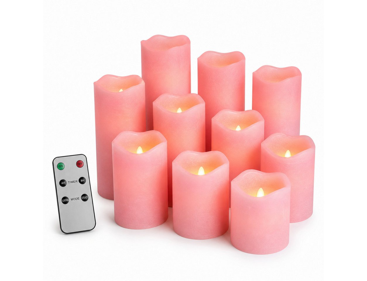 HSE24 LED-Kerze LED Kerzen Set 10er Stumpenkerzen mit Fernbedienung Timer warmweiß, Warmweiß, Flackerlicht Timer Fernbedienung warmweiß realistische Optik