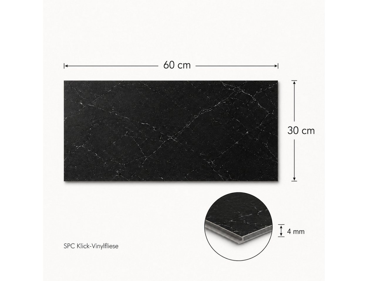 NoblesBox Designboden SPC Klick-Vinylboden 4 mm, 60 x 30 cm, Fliesen- und Steinoptik, wasserfest, antistatisch, pflegeleicht, kleberfrei, für Badezimmer